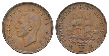 ЮАР 1 пенни 1949 Георг VI (1936-1952) KM 34.1 бронза 11-230-37