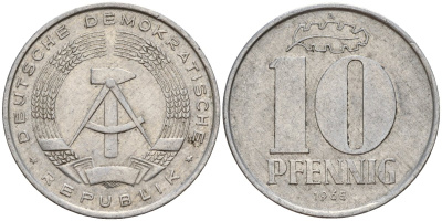 ГДР 10 пфеннигов 1965 A KM 10 алюминий 27-344