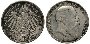 Баден 5 марок 1903 G, Фридрих I (1856-1907) Weege 31, J. 33, KM 274 серебро    3711-1614