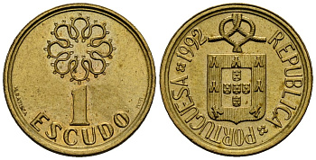 Португалия 1 эскудо 1992 KM 631 никель латунь 4164-1069