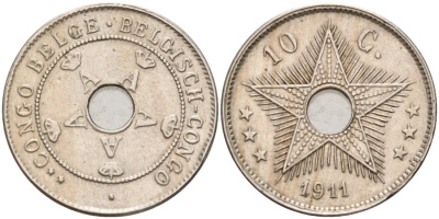 Бельгийское Конго 10 сантимов 1911 Альберт I (1909-1934) KM 18 медно-никель 190-831