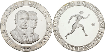 Испания 2000 песет 1990 XXV летние Олимпийские игры 1992 года в Барселоне, бег KM 864 серебро PROOF 1091-8-54