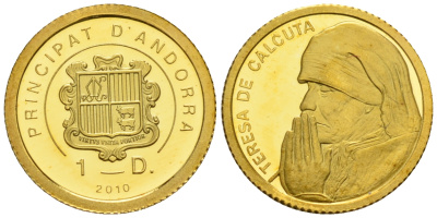 Андорра 1 динер 2010 Мать Тереза KM 437 золото PROOF 00-806-38