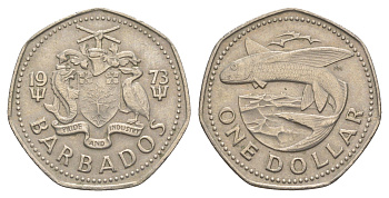 Барбадос 1 доллар 1973 летучая рыба KM 14.1 медно-никель 4637-315