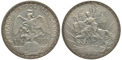 Мексика 1 песо 1910 KM 453 серебро 633-321