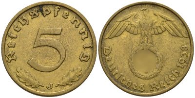 Германия 5 рейхспфеннигов 1938 J KM 91, J. 363 алюминиевая бронза 4151-863