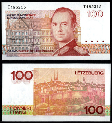 Люксембург 100 франков 1993 великий герцог Жак, вид города, серия T Pick 58 b бумага UNC (пресс) 8603-23-1-2