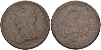 Франция 1 десимо 1796-1797 A, республика, L'AN 5 KM 637.1 (C136.1) бронза 3460-244