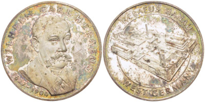 ГЕРМАНИЯ МЕДАЛЬ ND ВИЛЬГЕЛЬМ КАРЛ ХЕРЕУС (1827-1904), ОСНОВАТЕЛЬ КОМПАНИИ HERAEUS В ЗАПАДНОЙ ГЕРМАНИИ, ДИАМЕТР 35 ММ. серебро 4527-631