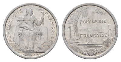 Французская Полинезия 1 франк 1977 KM 11 алюминий aUNC 179-846