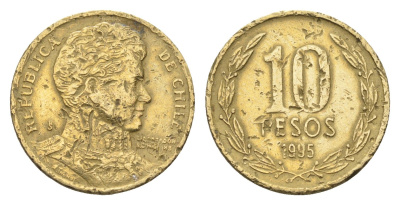 Чили 10 песо 1995 KM 228 никель латунь 4664-431