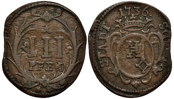 Соест 3 пфеннига 1736 KM 24 медь 000-000