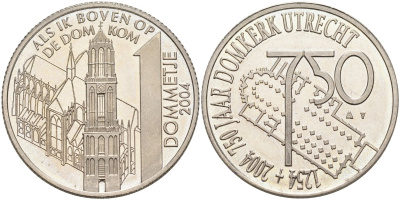 Нидерланды 1 dommetje 2004 серия 750 лет Утрехту, часовня, (ALS IK BOVEN OP DE DOMKOM) медно-никель UNC 4574-1023