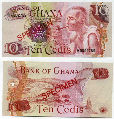 Гана 10 седи 1977 образец, Specimen, плотина Акосомбо (Вольта) Pick 16 s бумага UNC (пресс) 7217-8-2-1