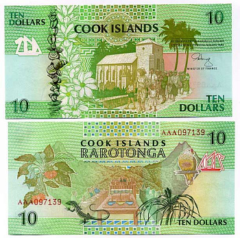 Острова Кука 10 долларов 1992 Христианская церковь в Раротонге Pick 8a бумага UNC (пресс) 449-12-1