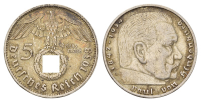 Германия 5 рейхсмарок 1938 A, Пауль фон Гинденбург (1847-1934) KM 94 серебро 4680-244