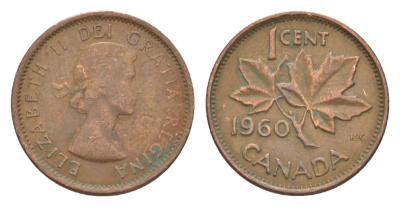 Канада 1 цент 1960 Елизавета II (1952-2022), кленовый лист KM 49 бронза 4630-536