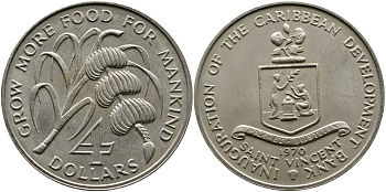 Сент-Винсент 4 доллара 1970 FAO, открытие Карибского Банка Развития KM 13 медно-никель UNC 00-000-00