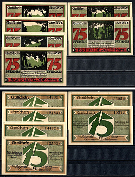 Бад-Зудероде (Пруссия, Саксония) полный набор из 6 нотгельдов (75 пфеннигов) 1921 Mehl Grabowski 1292.2 бумага UNC (пресс) 7556-55-1-1