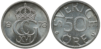 Швеция 50 эре 1978 U, Карл XVI Густав (1973- ) KM 855 медно-никель UNC 4681-1043