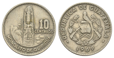 Гватемала 10 сентаво 1969 KM 267 медно-никель 4393-935