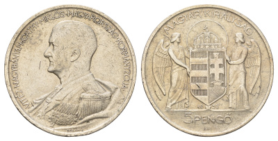 Венгрия 5 пенге 1939 Адмирал Хорти KM 517 серебро 270-1443