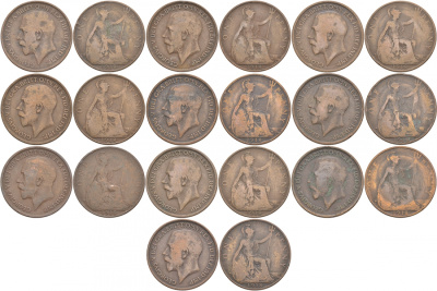 Великобритания набор из 10 монет (1 пенни) 1918 Георг V (1910-1936) KM 810, Spink 4051 бронза M14-6