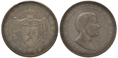 Гессен 1 талер 1825 Людвиг (X) I AKS 72 Anm., Dav. 700, Kahnt 261 a, Thun 193 серебро 00-000-00