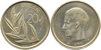 Бельгия 20 франков 1981 Belgie, Бодуэн I (1951-1993) KM 160 никель бронза 75-331