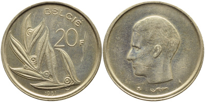 Бельгия 20 франков 1981 Belgie, Бодуэн I (1951-1993) KM 160 никель бронза 75-331
