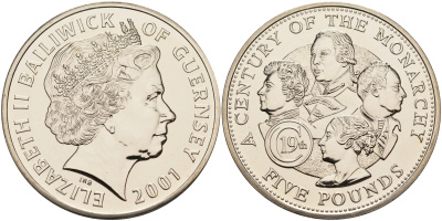 Гернси 5 фунтов 2001 монархи Великобритании, XIX век KM 114 медно-никель UNC 02-116-44
