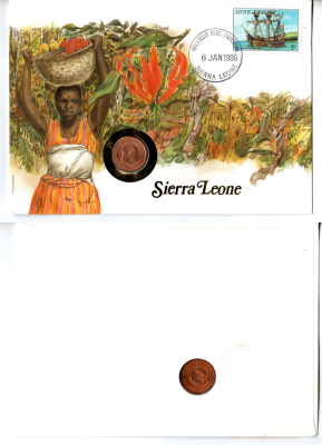 Сьерра-Леоне 1/2 цента 1964 Милтон Маргаи, год-тип, в конверте с маркой (КПД - Конверт первого дня Гашения) KM 16 бронза UNC 9004-36