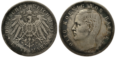 Бавария 5 марок 1903 Отто (1886-1913) Weege 47, J. 46, KM 512 серебро 3711-1445