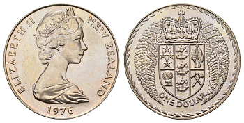 Новая Зеландия 1 доллар 1976 герб Новой Зеландии, Елизавета II (1952-2022) KM 38.2 медно-никель BU 74-313