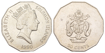 Соломоновы Острова 50 центов 1990 KM 29 медно-никель UNC 4624-122