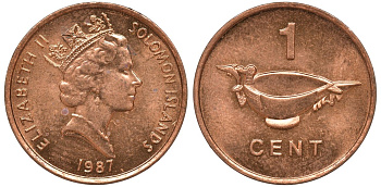 Соломоновы острова 1 цент 1987 Елизавета II (1953-) KM 24 сталь плакированная бронзой aUNC 4602-927