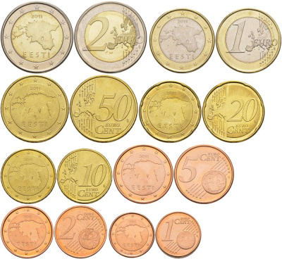 Эстония евронабор из 8 монет 2011 1, 2, 5, 10, 20, 50 евроцентов, 1 и 2 евро UNC 183-1221