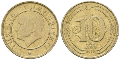 Турция 10 курушей 2009 KM 1241 медь цинк никель 4602-1139