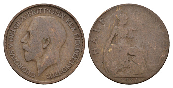 Великобритания 1/2 пенни 1921 Георг V (1910-1936) KM 809, Spink?4056 бронза 4675-357