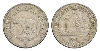 Либерия 5 центов 1961 KM 14 медно-никель 4659-442