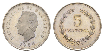 Сальвадор 5 сентаво 1986 KM 149a сталь плакированная никелем UNC 633-741