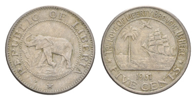 Либерия 5 центов 1961 KM 14 медно-никель 4659-442