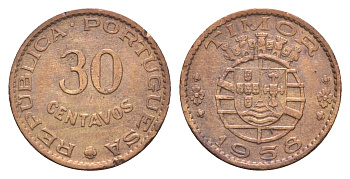 Португальский Тимор 30 сентаво 1958 год-тип KM 11 бронза 413-1413