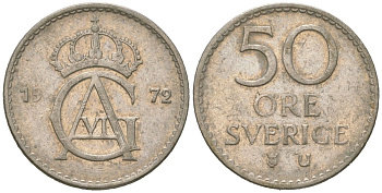 Швеция 50 эре 1972 U, Густав VI Адольф (1950-1973) KM 837 медно-никель 4618-249