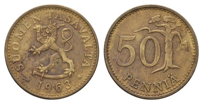 Финляндия 50 пенни 1963 KM 48 алюминиевая бронза 3459-833