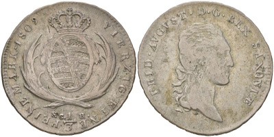 Саксония 1/3 талера 1809 SGH, Фридрих Август I (1806-1827) KM 1051.1, AKS 35 серебро 4587-736