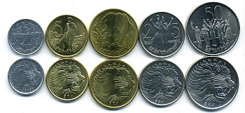 Эфиопия лот из 5 монет 2004 (1, 5, 10, 25, 50 центов) UNC M76-09