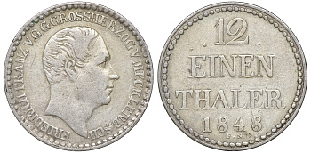 Мекленбург-Шверин 1/12 талера 1848 A, Фридрих Франц II (1842-1883) KM 302 серебро 1523-1022