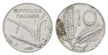 Италия 10 лир 1955 R, колосья KM 93 алюминий 4638-427