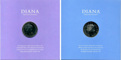 Великобритания 5 фунтов 1999 Елизавета II (1952-2022), в память о принцессе Диане (1961-1997), в оригинальном картонном буклете KM 997, Spink 4551 (L6) медно-никель BUNC 00-00